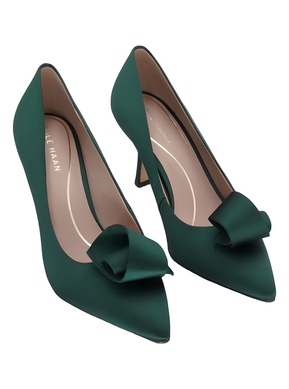 Cole Haan Florette Bow Pump Rainforest Green Satin 3" Heels Size 8
